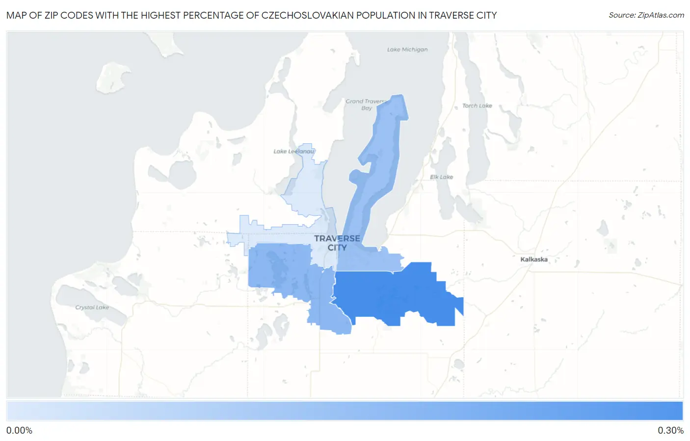 Zip Codes with the Highest Percentage of Czechoslovakian Population in Traverse City Map