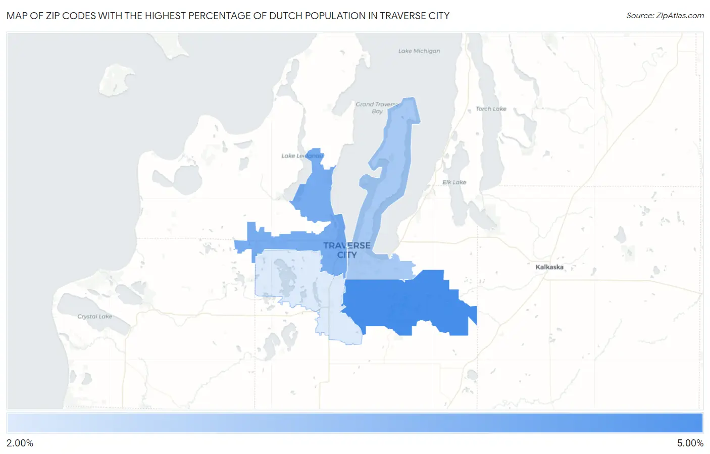 Zip Codes with the Highest Percentage of Dutch Population in Traverse City Map