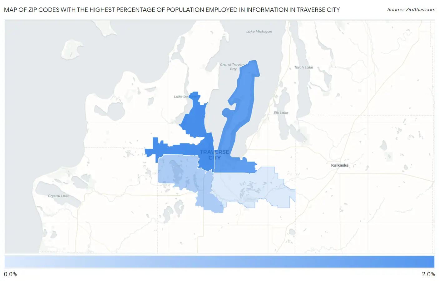 Zip Codes with the Highest Percentage of Population Employed in Information in Traverse City Map