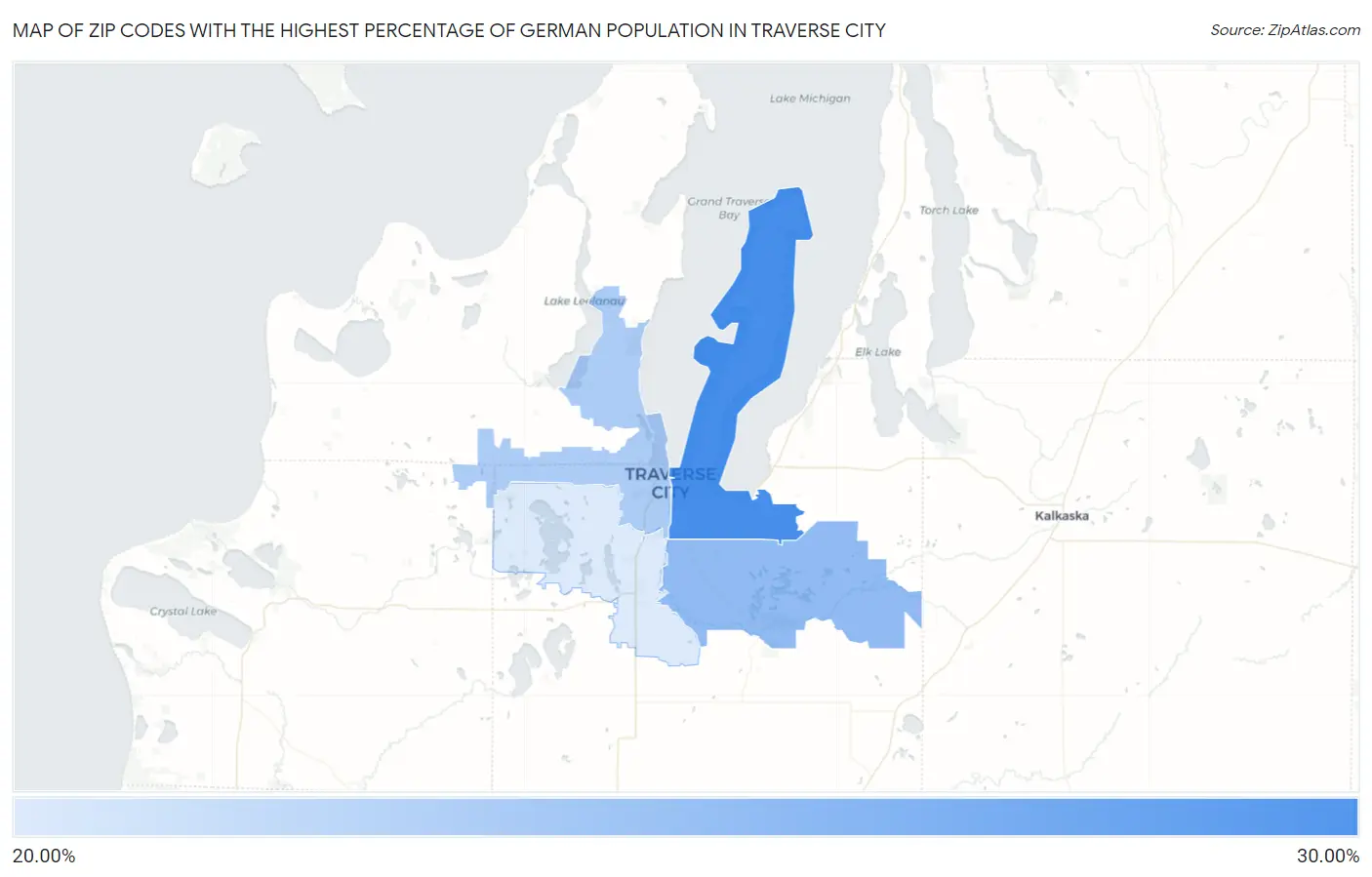 Zip Codes with the Highest Percentage of German Population in Traverse City Map
