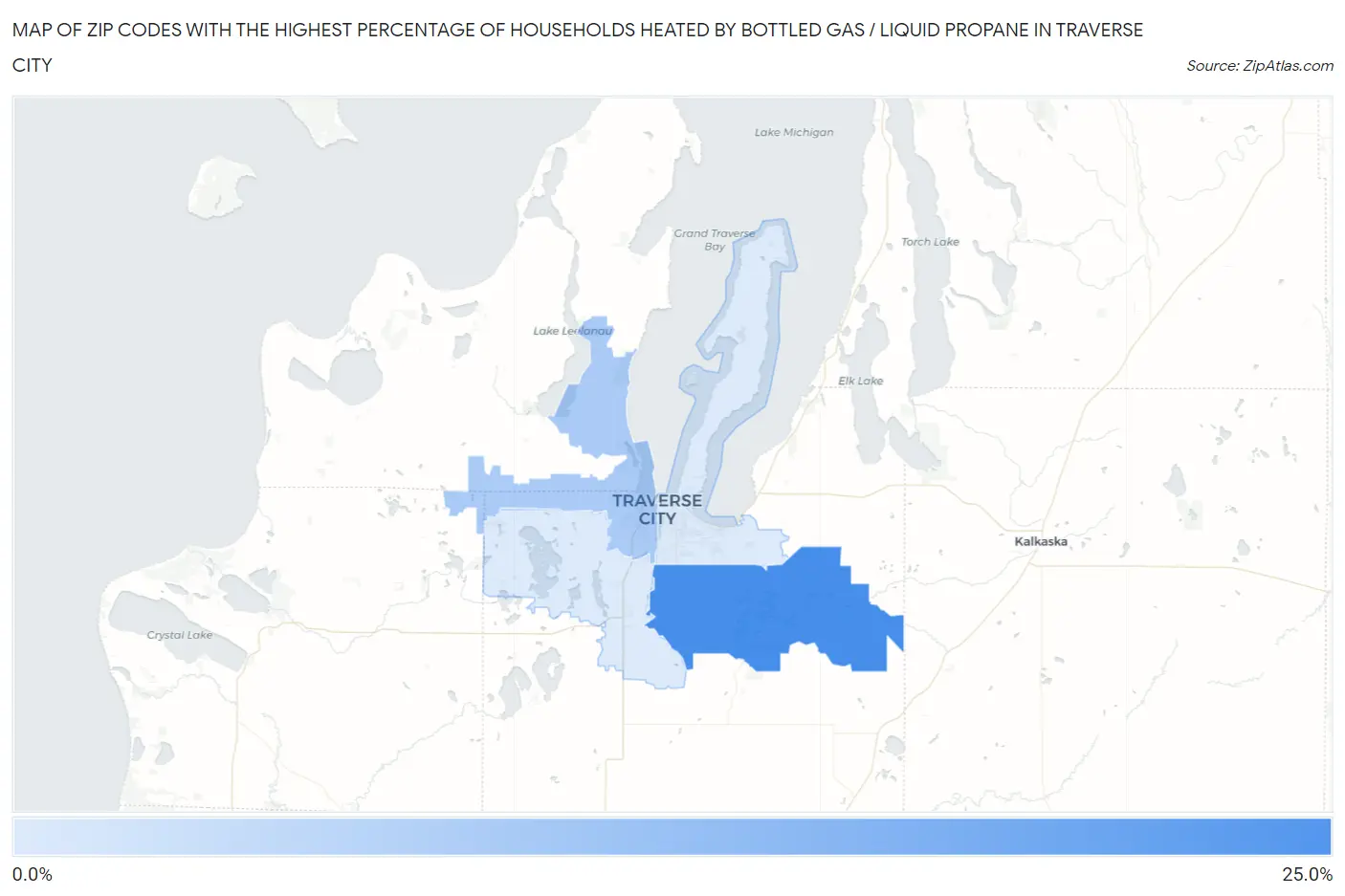 Zip Codes with the Highest Percentage of Households Heated by Bottled Gas / Liquid Propane in Traverse City Map