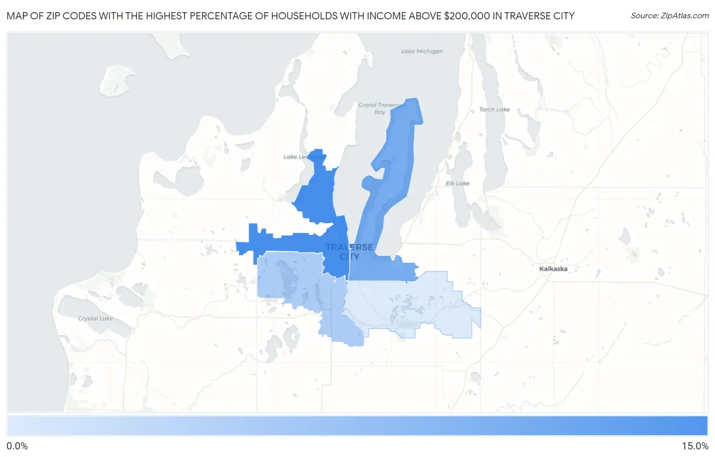 Zip Codes with the Highest Percentage of Households with Income Above $200,000 in Traverse City Map