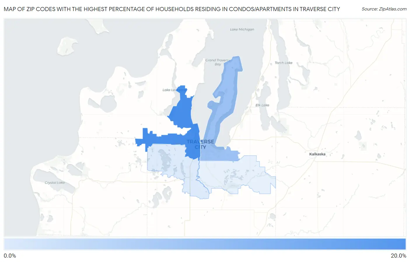 Zip Codes with the Highest Percentage of Households Residing in Condos/Apartments in Traverse City Map
