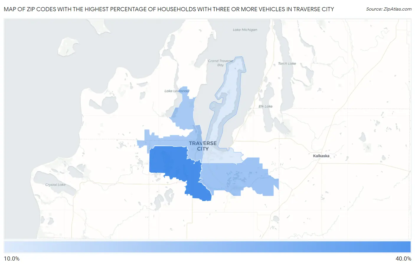 Zip Codes with the Highest Percentage of Households With Three or more Vehicles in Traverse City Map