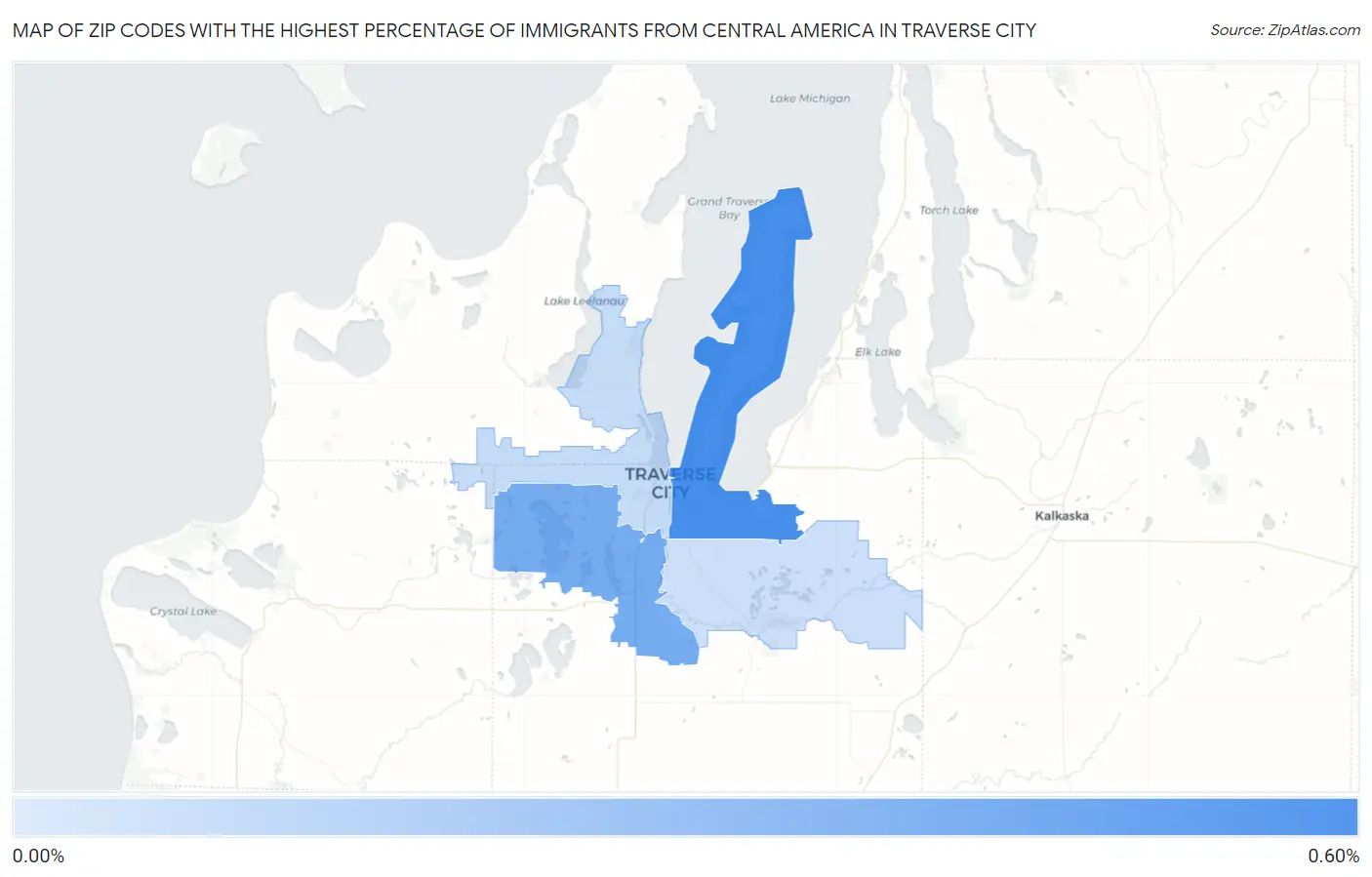 Zip Codes with the Highest Percentage of Immigrants from Central America in Traverse City Map