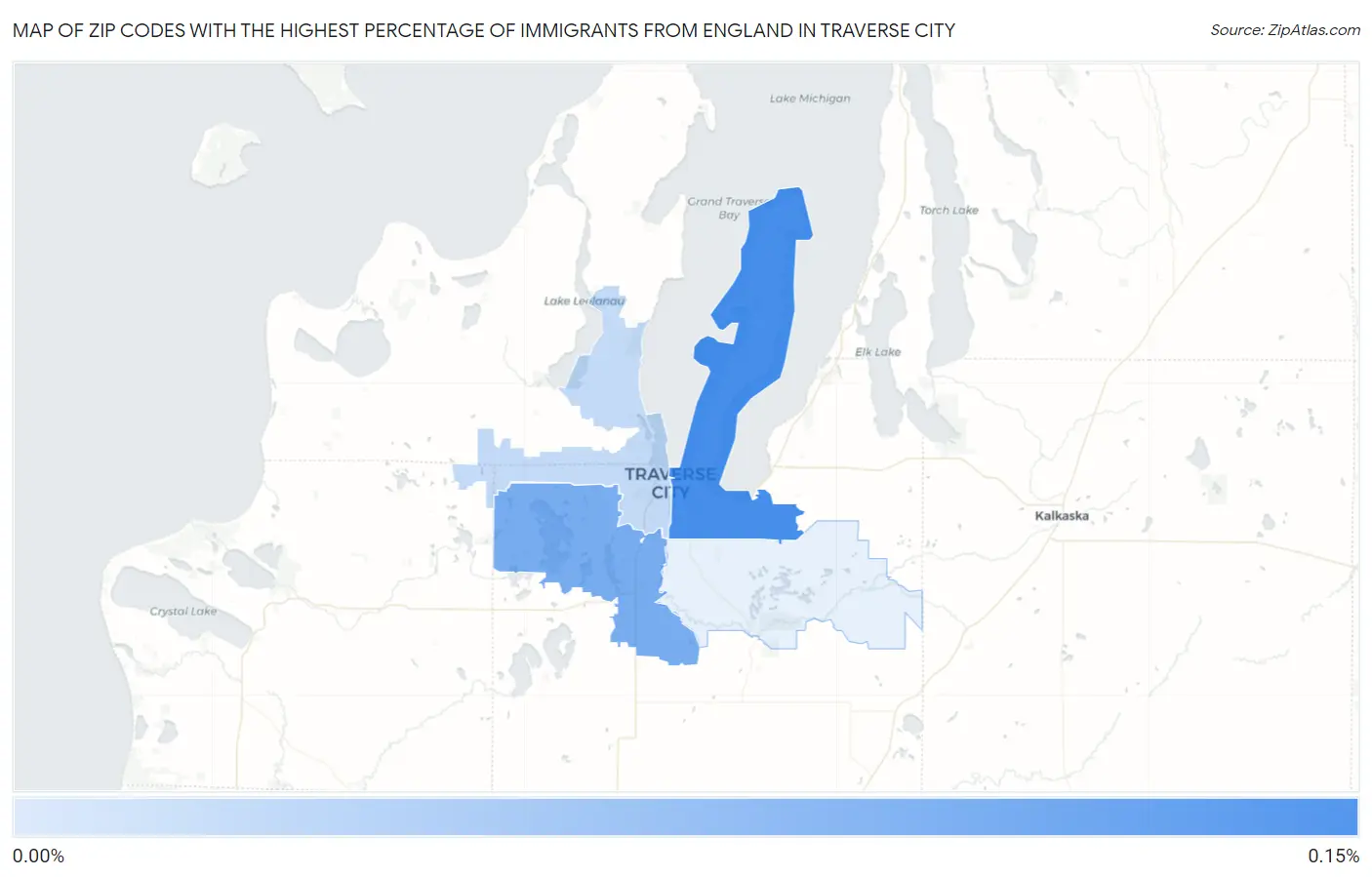 Zip Codes with the Highest Percentage of Immigrants from England in Traverse City Map