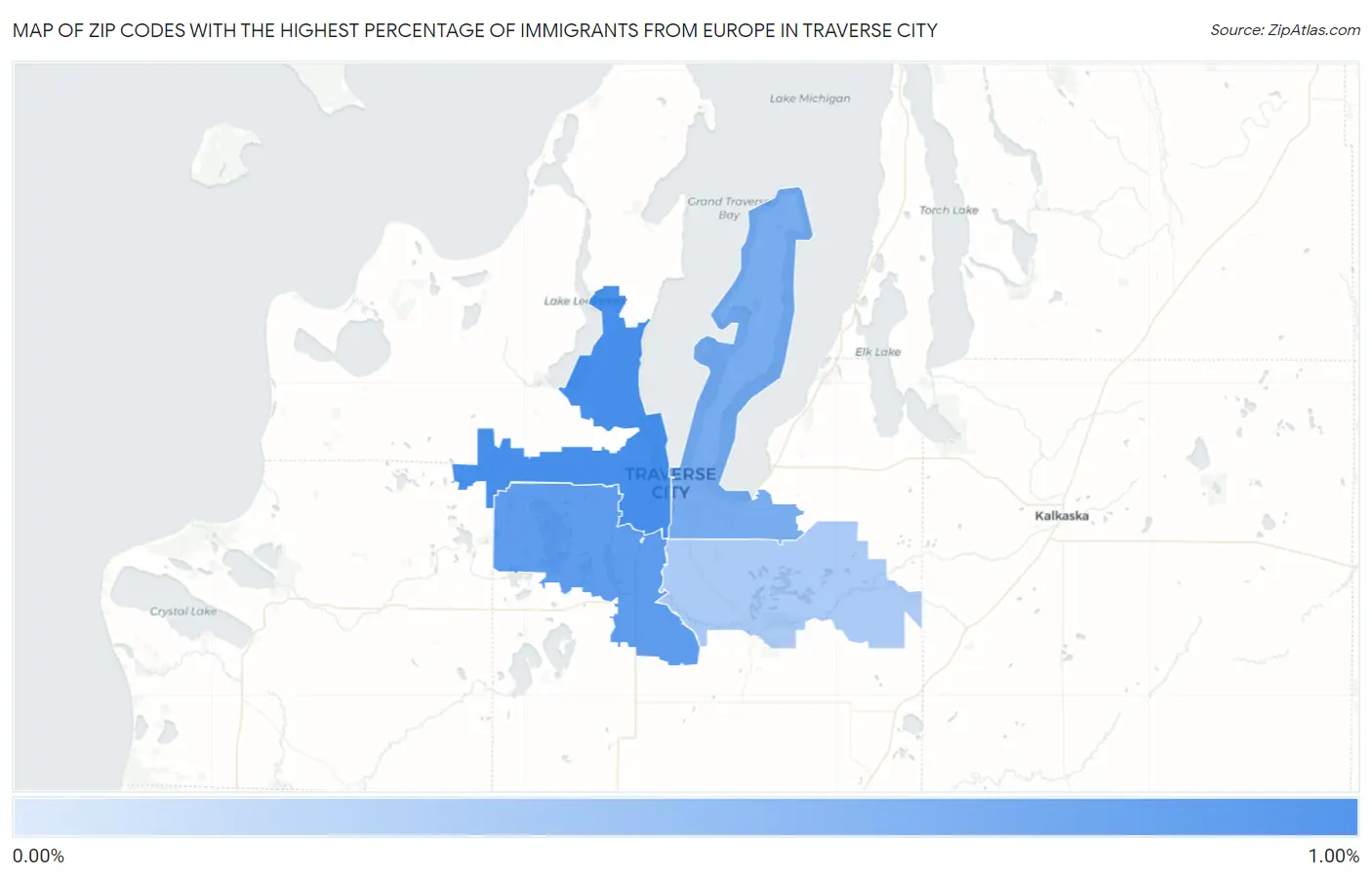 Zip Codes with the Highest Percentage of Immigrants from Europe in Traverse City Map