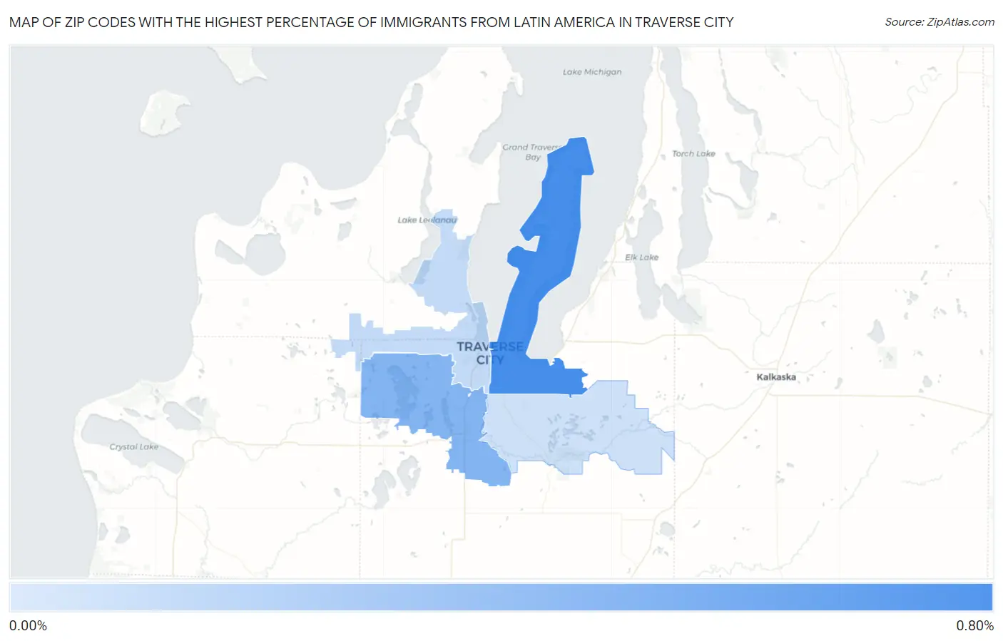 Zip Codes with the Highest Percentage of Immigrants from Latin America in Traverse City Map