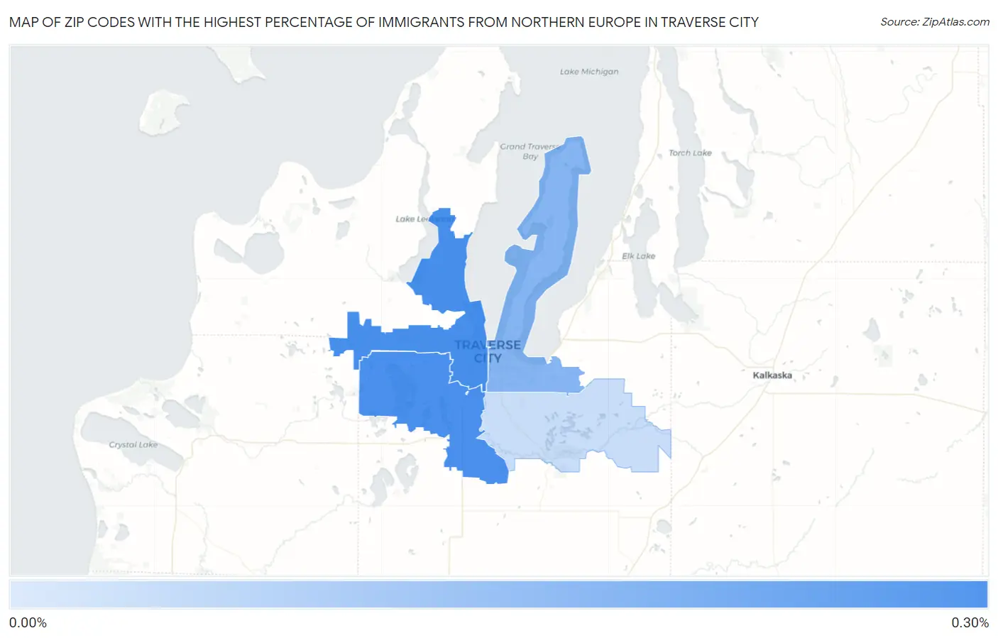Zip Codes with the Highest Percentage of Immigrants from Northern Europe in Traverse City Map