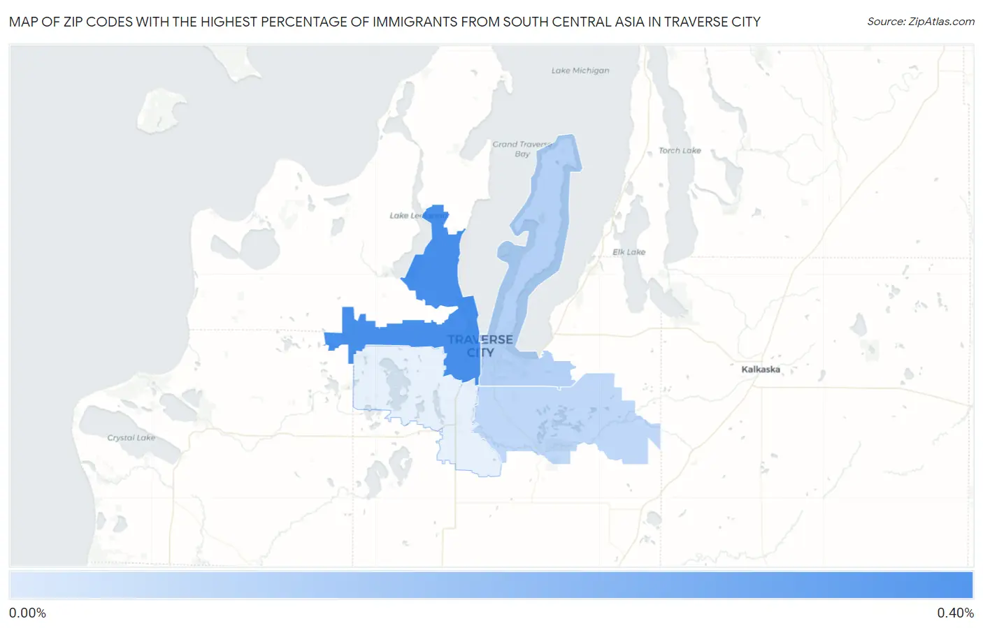 Zip Codes with the Highest Percentage of Immigrants from South Central Asia in Traverse City Map