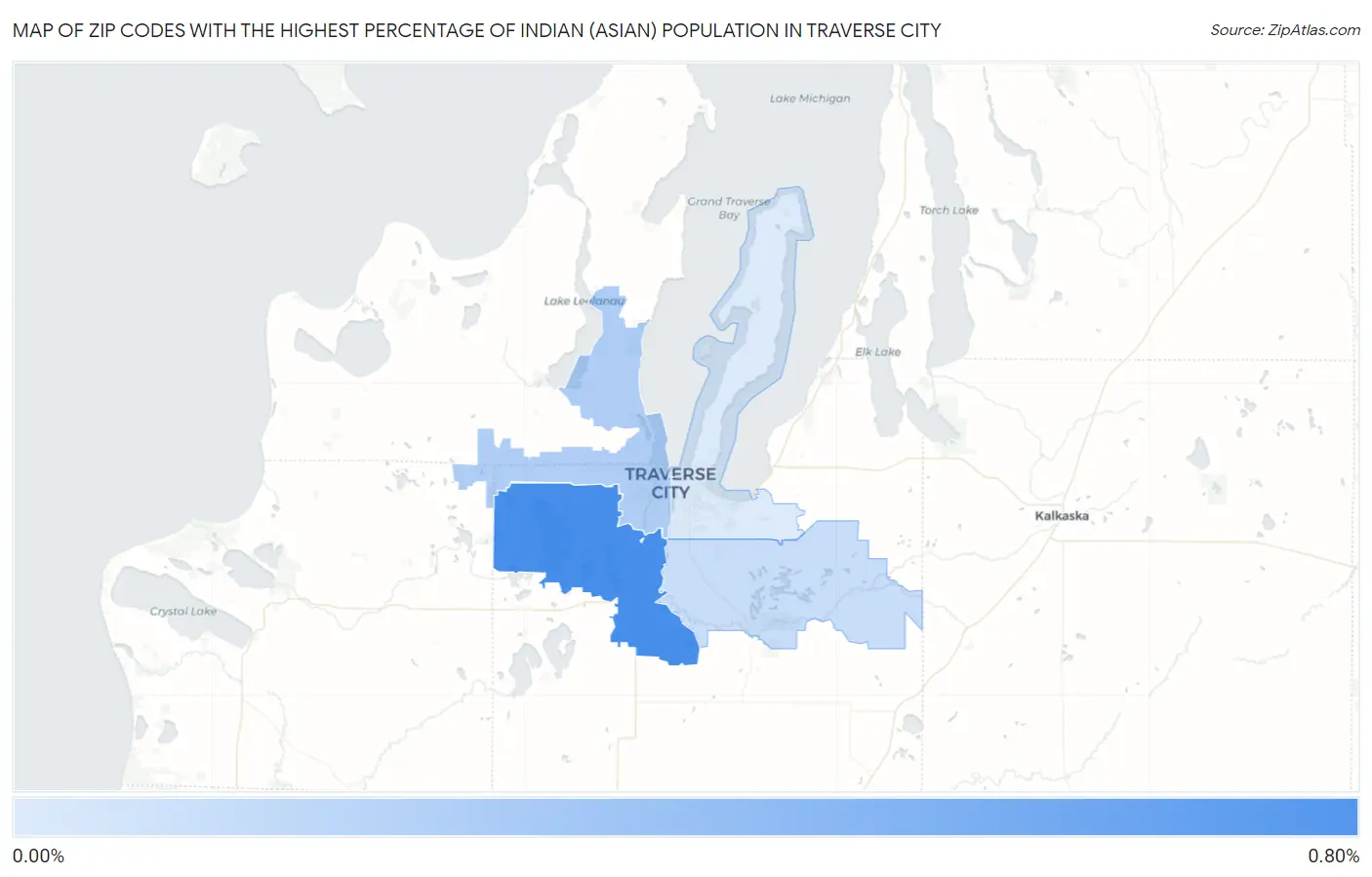 Zip Codes with the Highest Percentage of Indian (Asian) Population in Traverse City Map