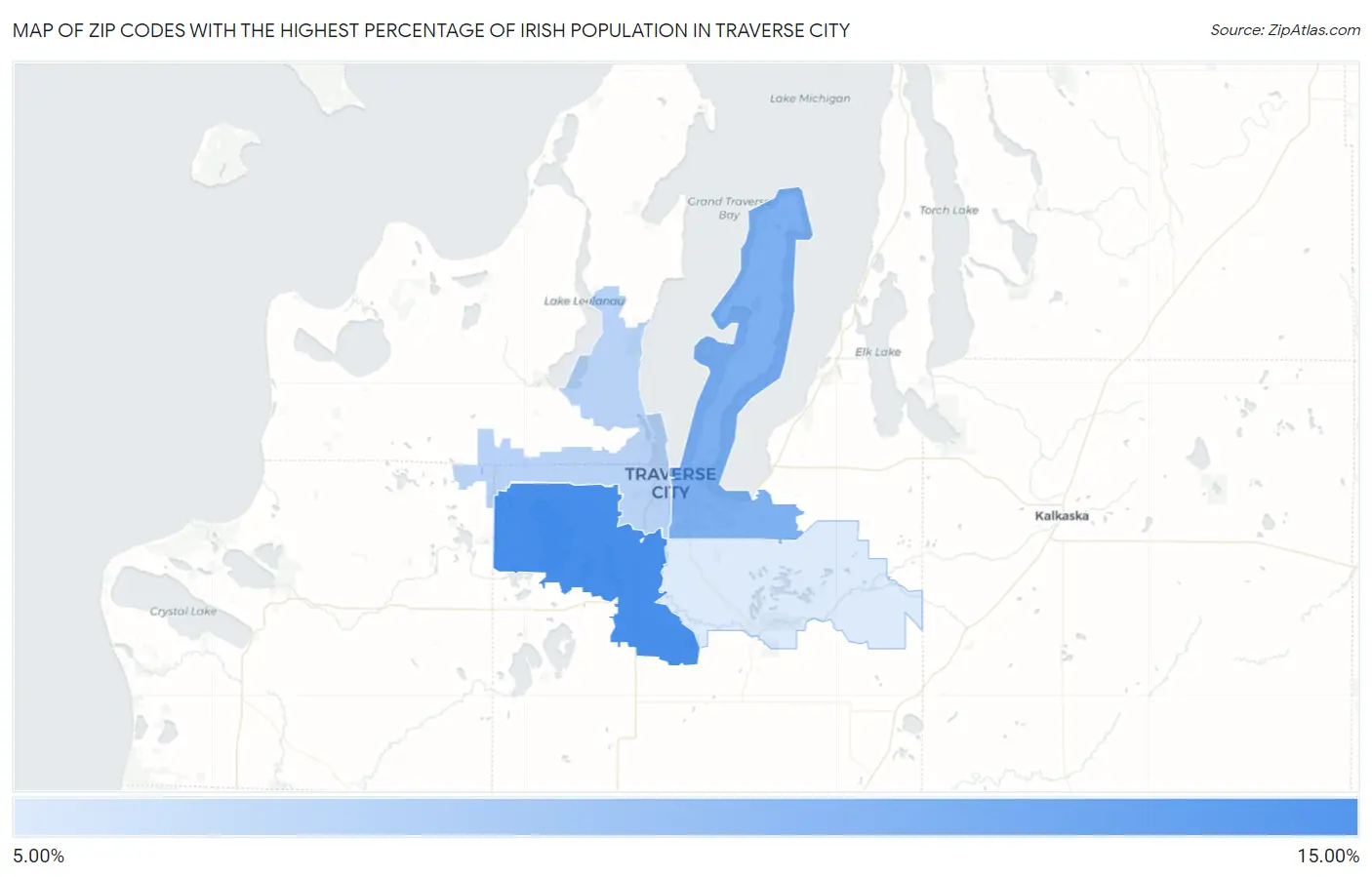 Zip Codes with the Highest Percentage of Irish Population in Traverse City Map