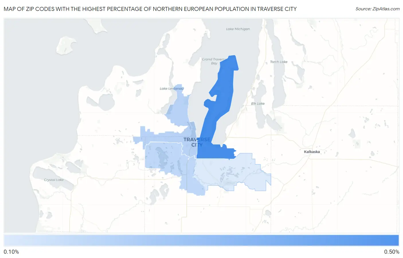 Zip Codes with the Highest Percentage of Northern European Population in Traverse City Map
