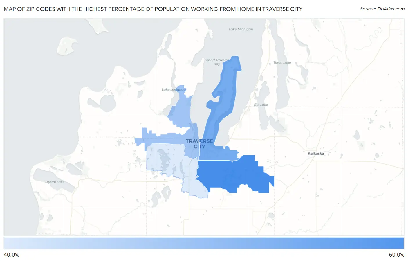 Zip Codes with the Highest Percentage of Population Working from Home in Traverse City Map