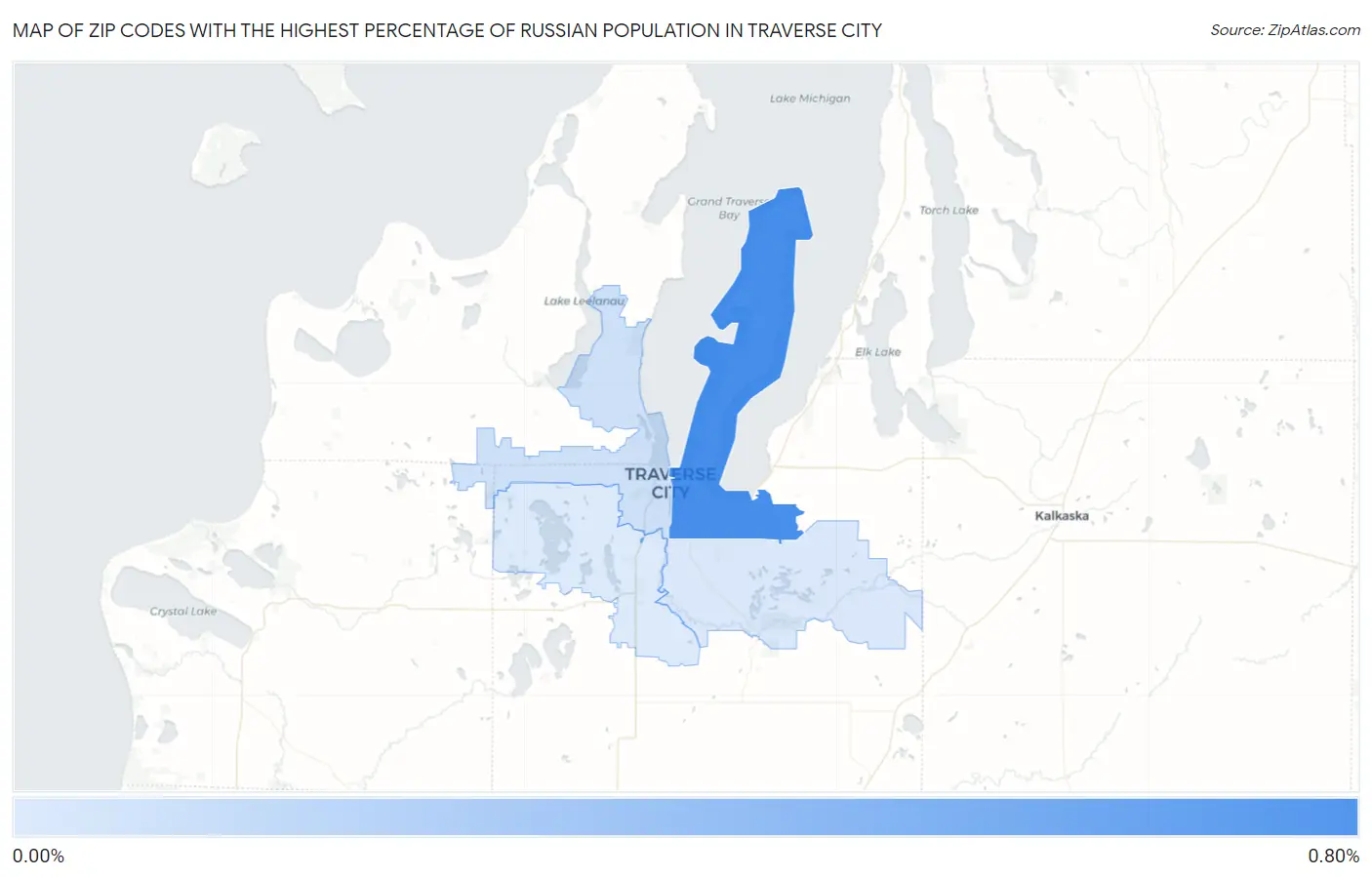 Zip Codes with the Highest Percentage of Russian Population in Traverse City Map