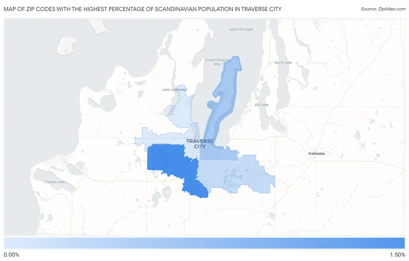 Zip Codes with the Highest Percentage of Scandinavian Population in Traverse City Map