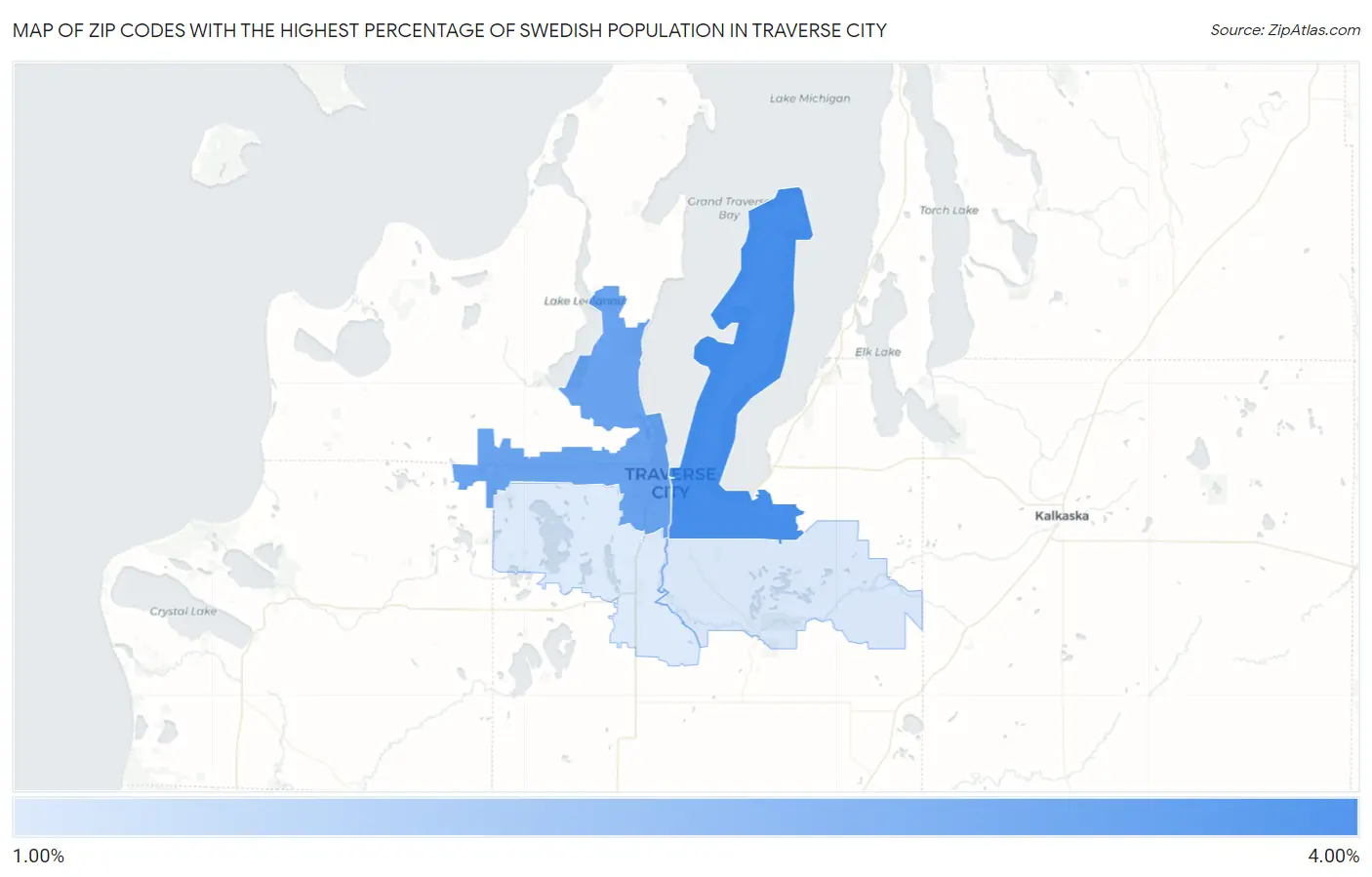 Zip Codes with the Highest Percentage of Swedish Population in Traverse City Map