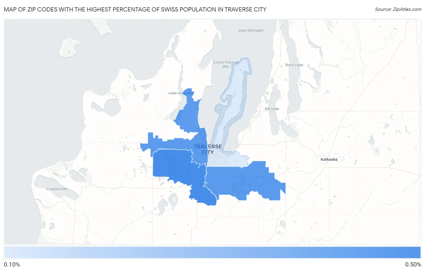 Zip Codes with the Highest Percentage of Swiss Population in Traverse City Map