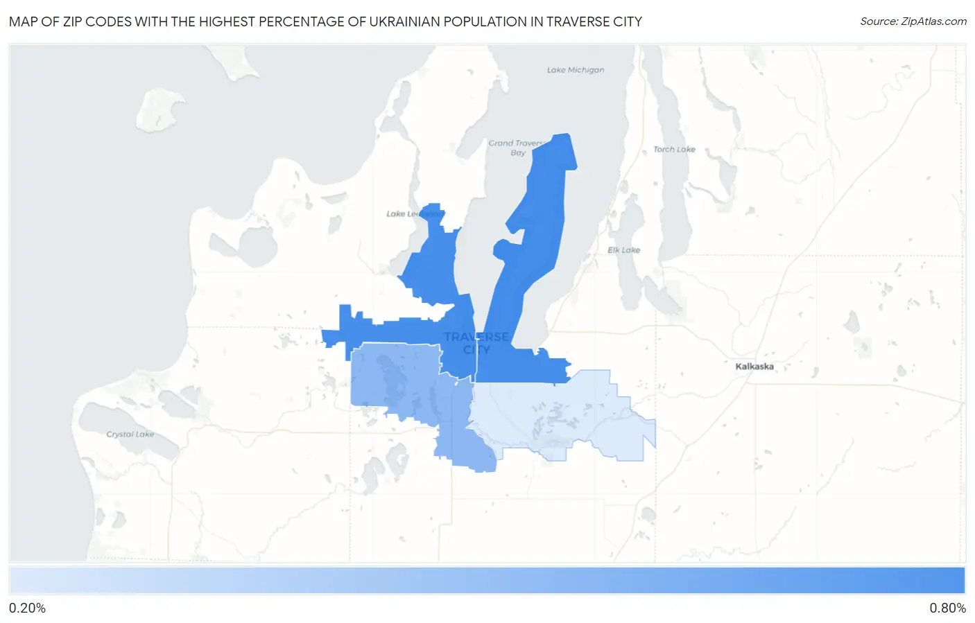 Zip Codes with the Highest Percentage of Ukrainian Population in Traverse City Map
