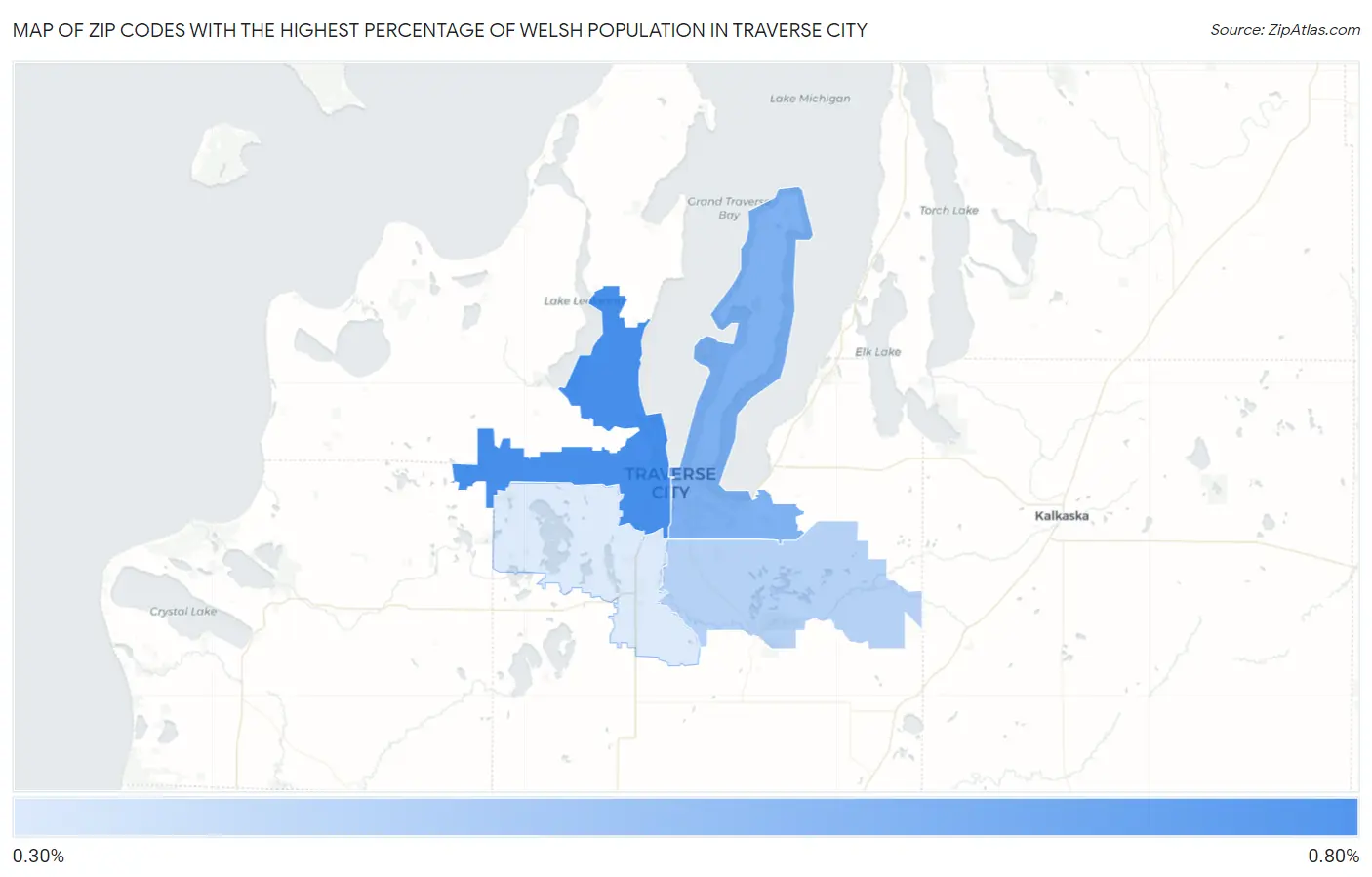 Zip Codes with the Highest Percentage of Welsh Population in Traverse City Map