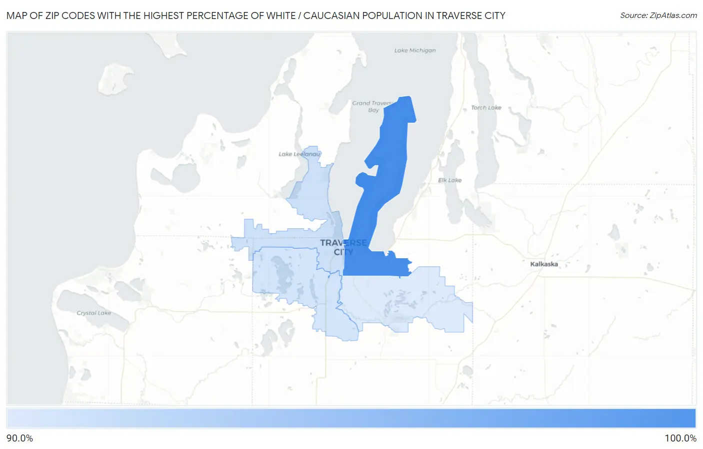 Zip Codes with the Highest Percentage of White / Caucasian Population in Traverse City Map