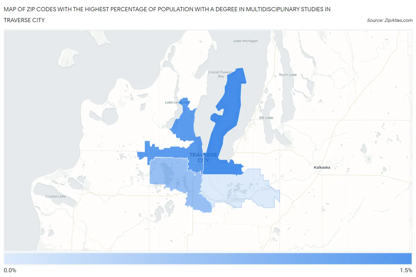 Zip Codes with the Highest Percentage of Population with a Degree in Multidisciplinary Studies in Traverse City Map