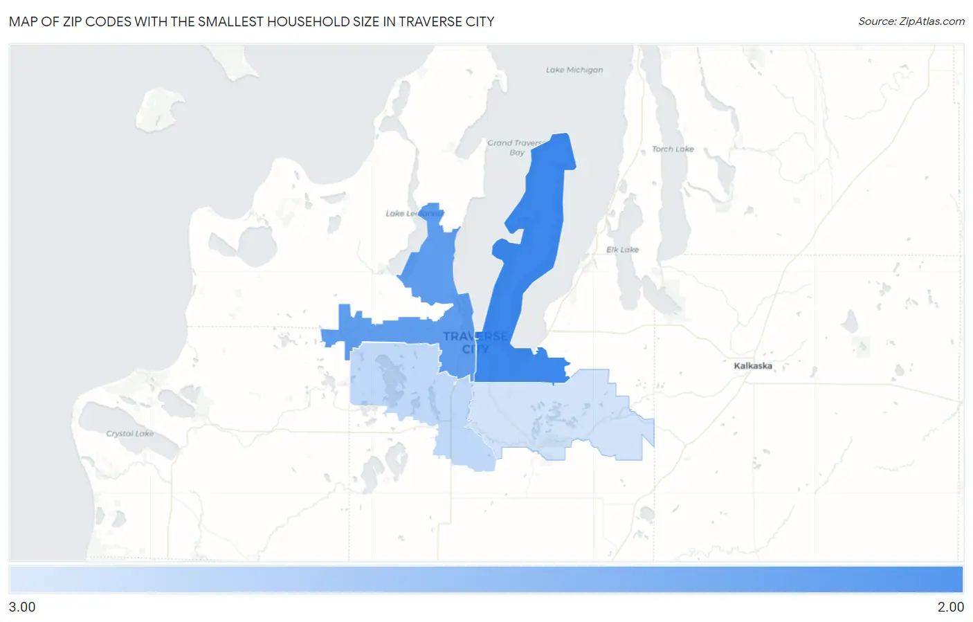 Zip Codes with the Smallest Household Size in Traverse City Map