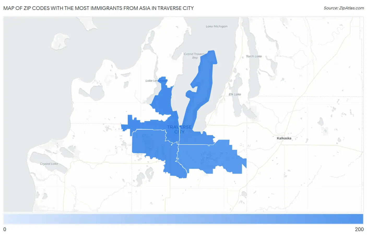 Zip Codes with the Most Immigrants from Asia in Traverse City Map