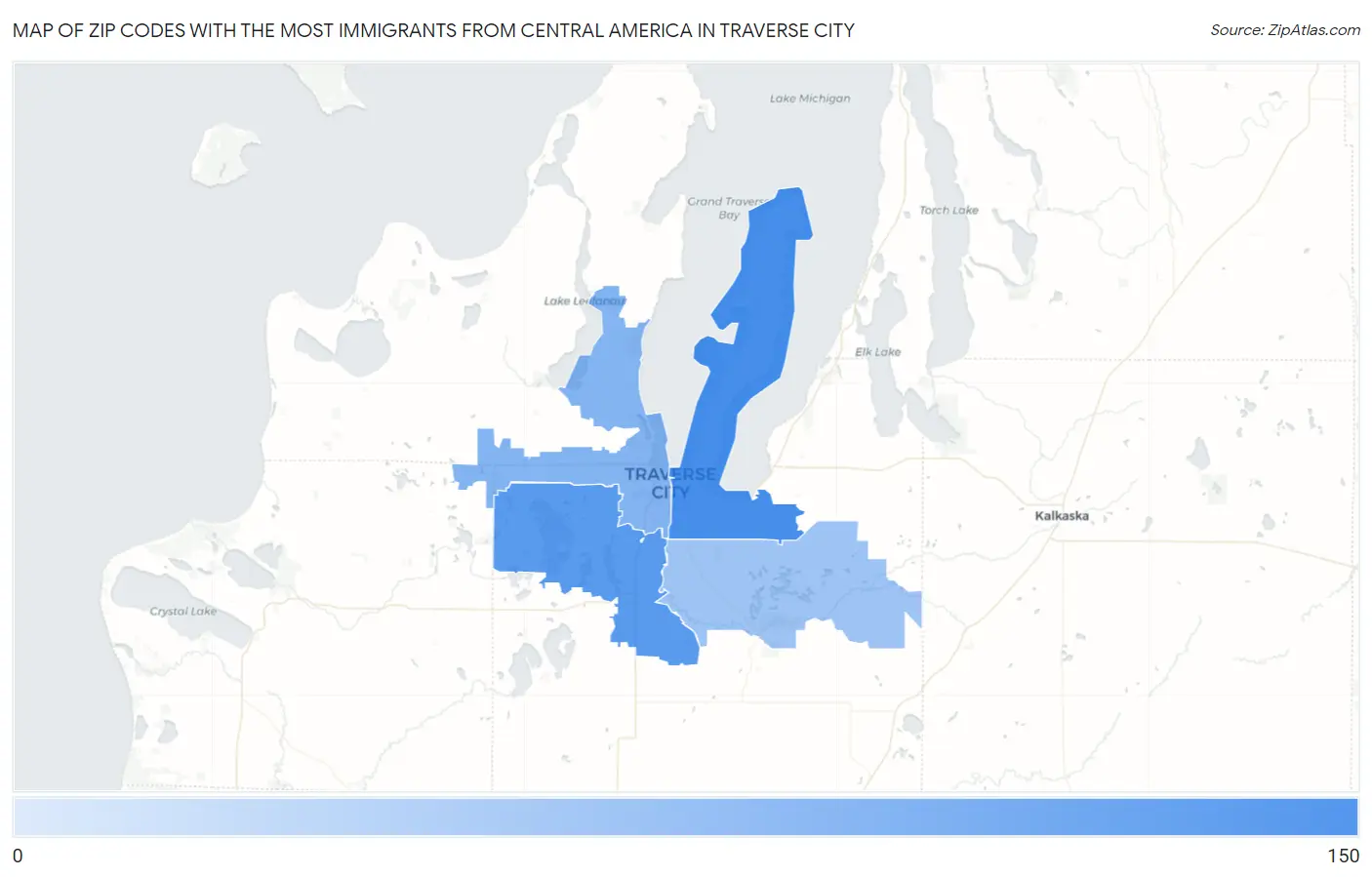 Zip Codes with the Most Immigrants from Central America in Traverse City Map