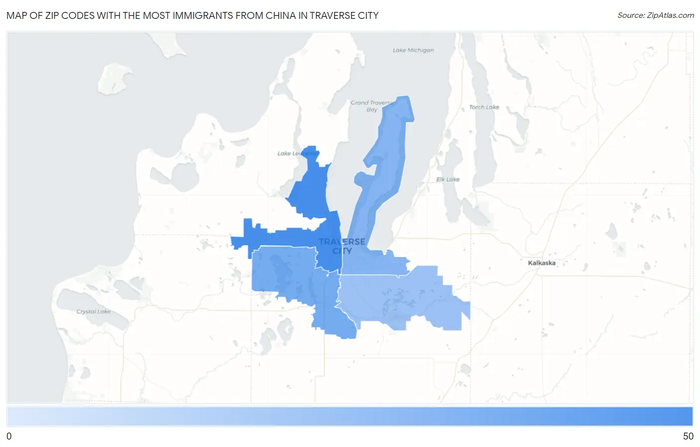 Zip Codes with the Most Immigrants from China in Traverse City Map