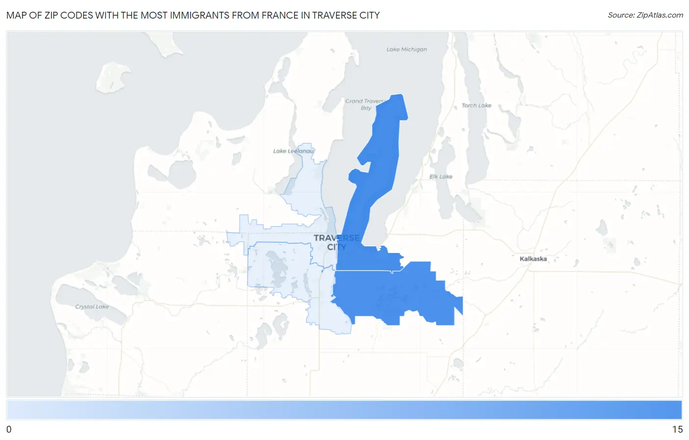 Zip Codes with the Most Immigrants from France in Traverse City Map