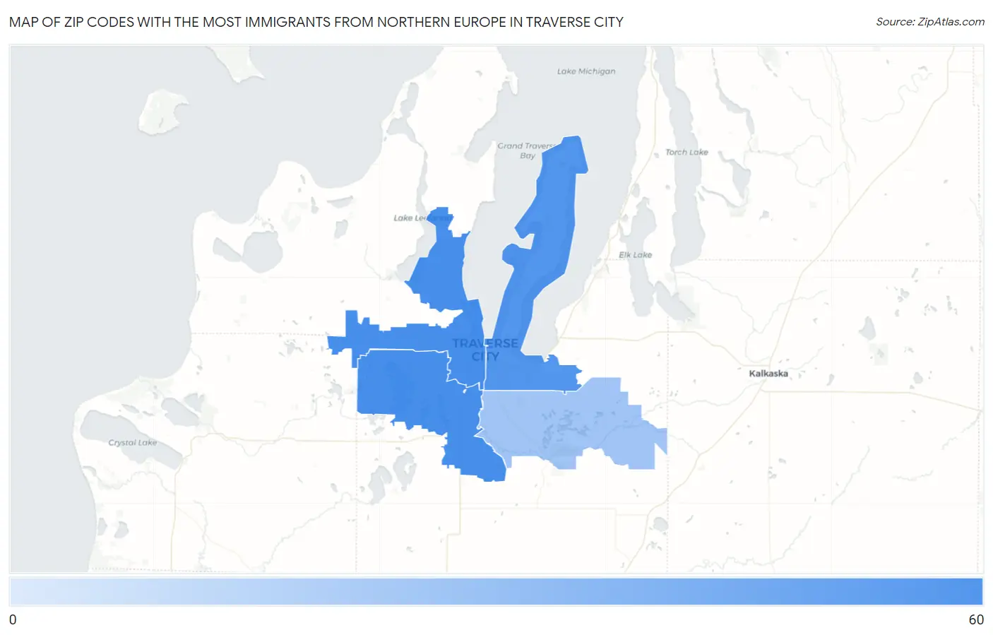 Zip Codes with the Most Immigrants from Northern Europe in Traverse City Map