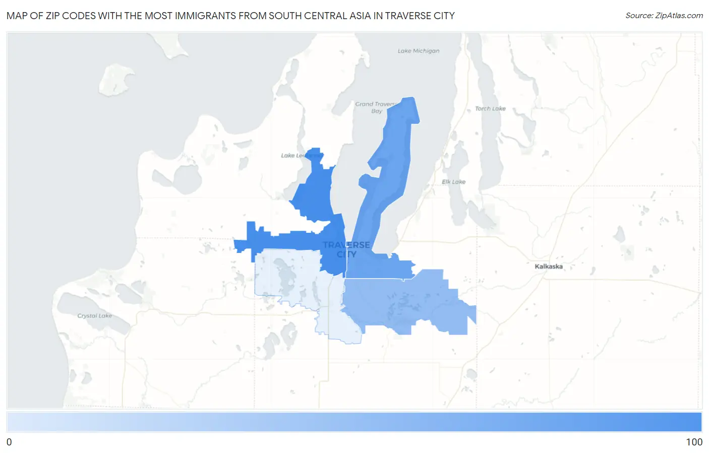 Zip Codes with the Most Immigrants from South Central Asia in Traverse City Map