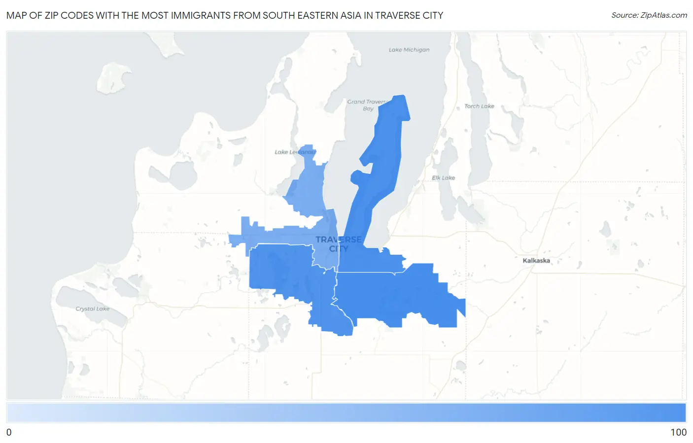 Zip Codes with the Most Immigrants from South Eastern Asia in Traverse City Map