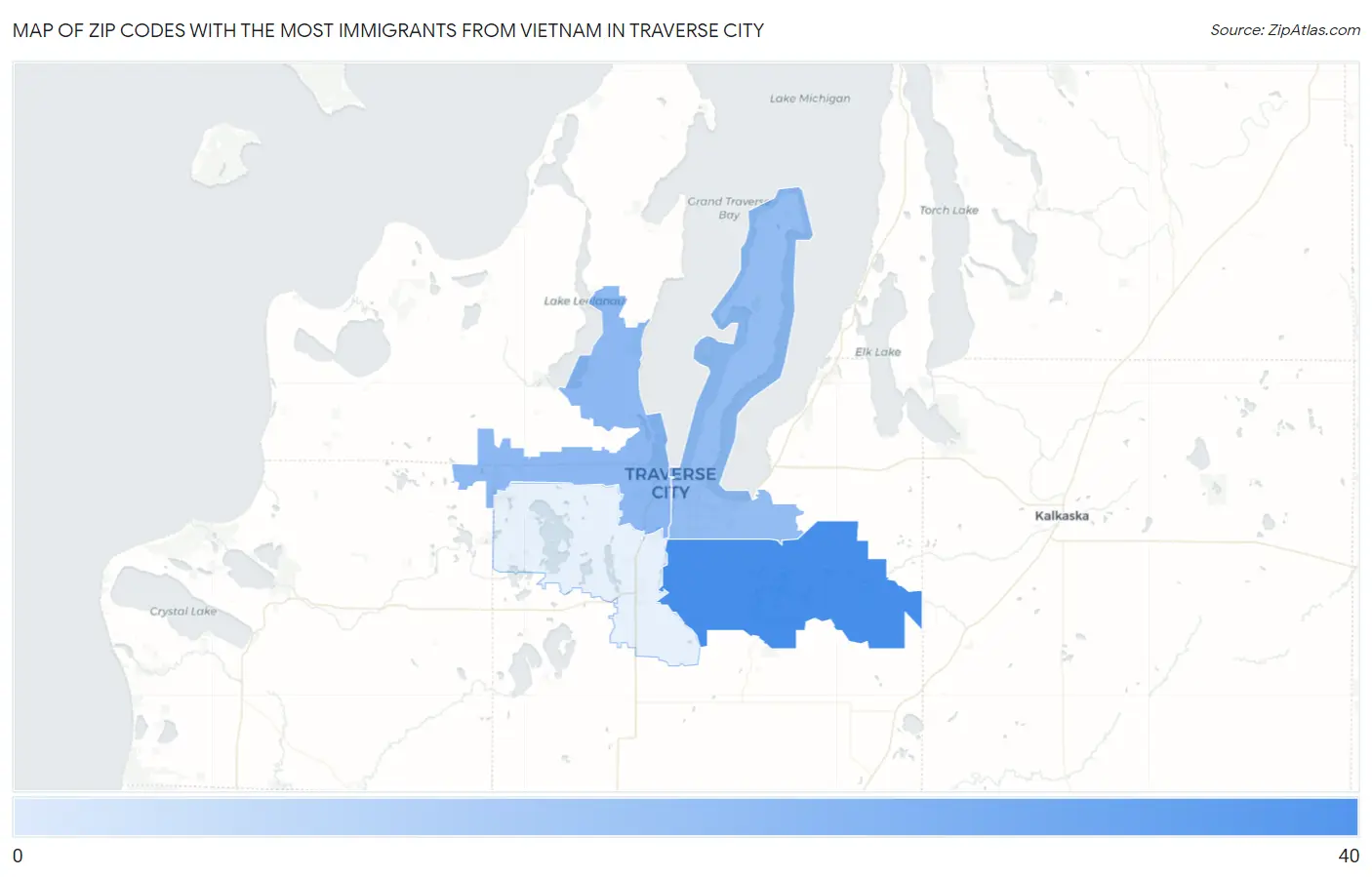 Zip Codes with the Most Immigrants from Vietnam in Traverse City Map