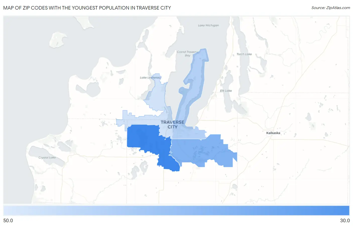 Zip Codes with the Youngest Population in Traverse City Map