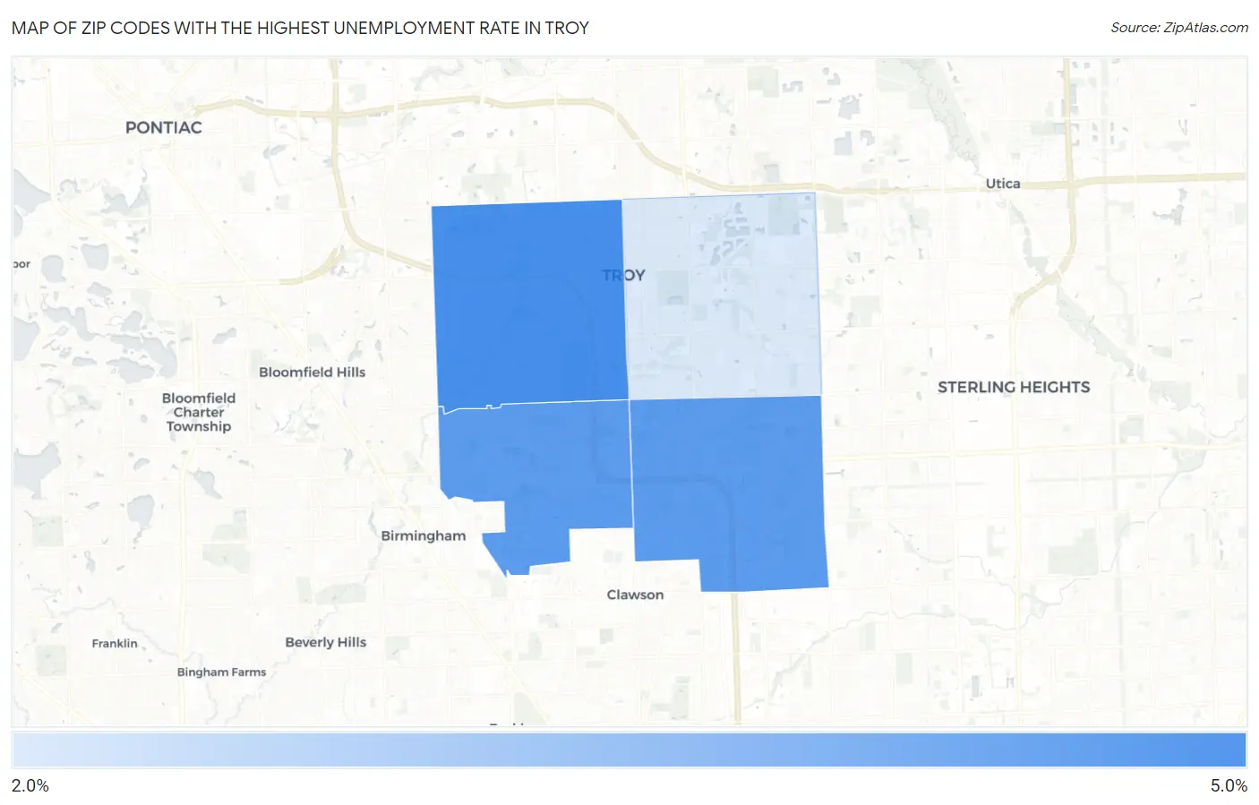 Zip Codes with the Highest Unemployment Rate in Troy Map