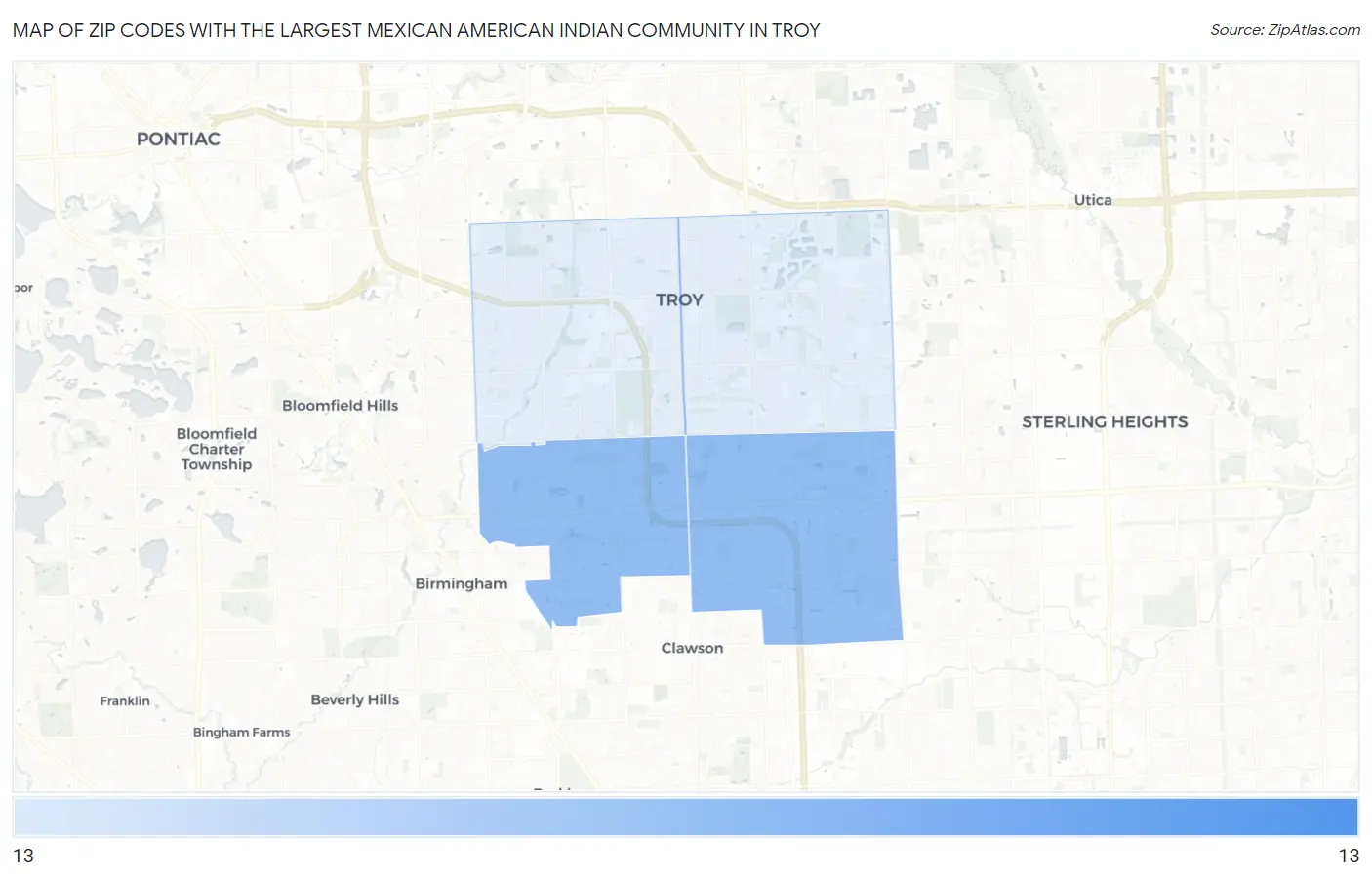 Zip Codes with the Largest Mexican American Indian Community in Troy Map