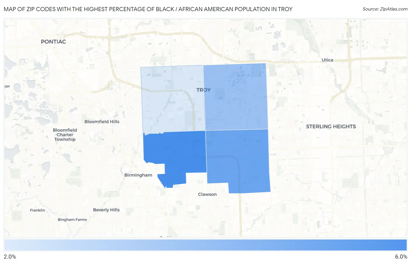 Zip Codes with the Highest Percentage of Black / African American Population in Troy Map
