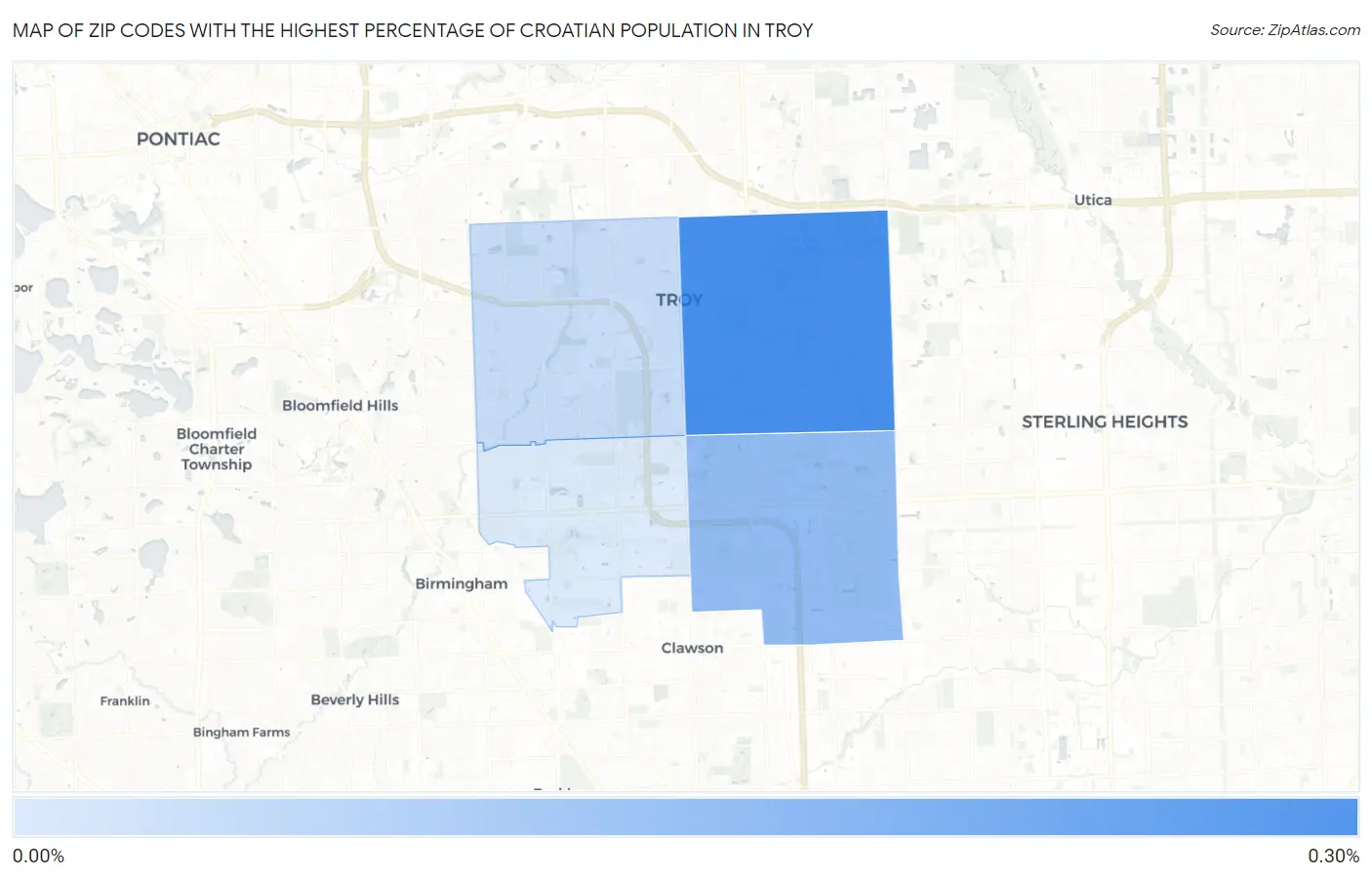 Zip Codes with the Highest Percentage of Croatian Population in Troy Map