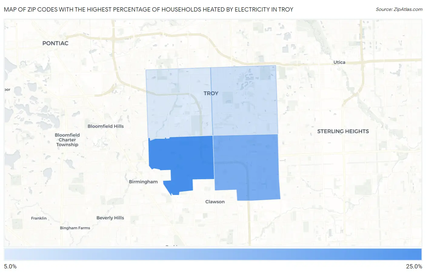 Zip Codes with the Highest Percentage of Households Heated by Electricity in Troy Map