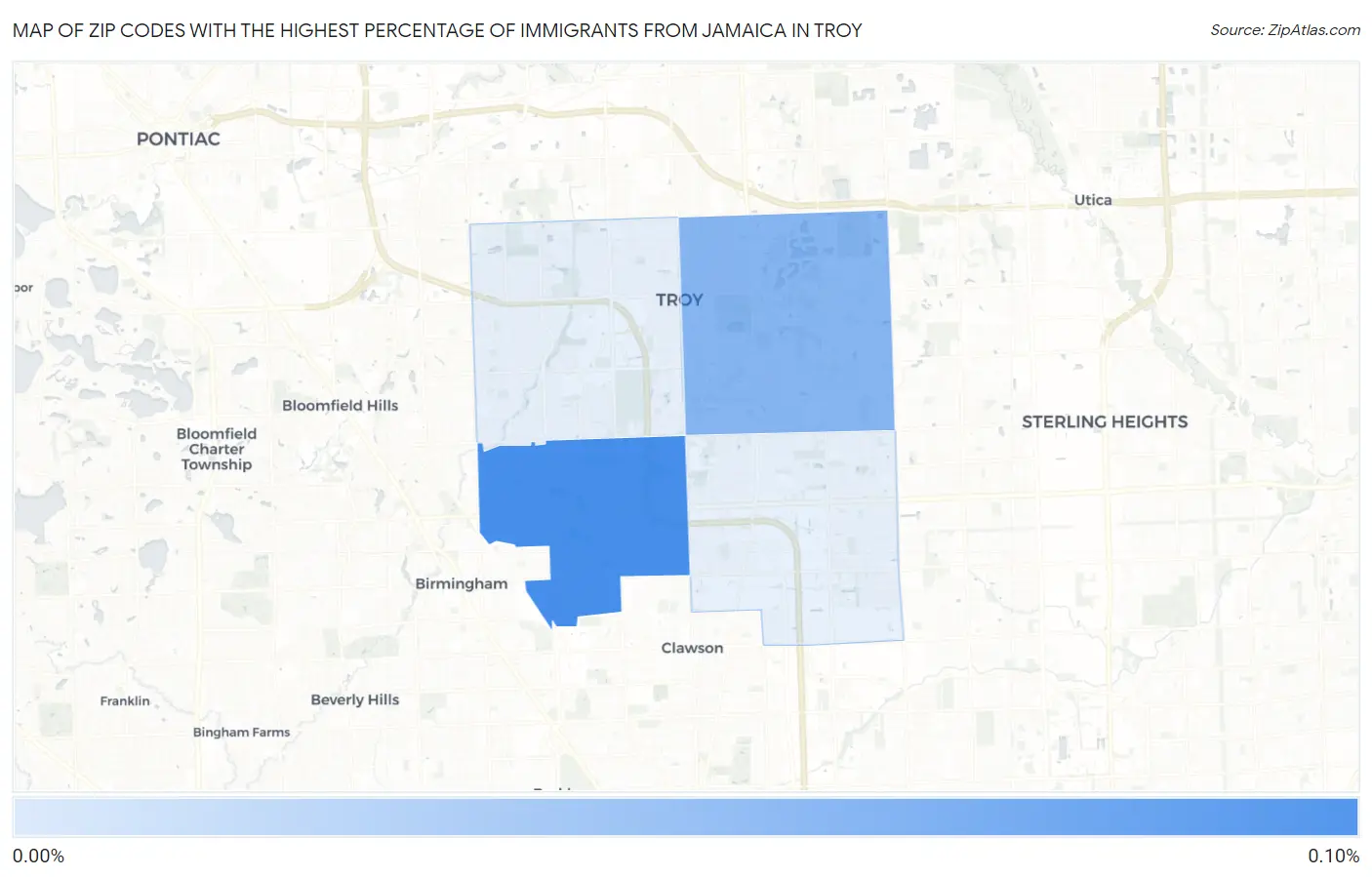 Zip Codes with the Highest Percentage of Immigrants from Jamaica in Troy Map