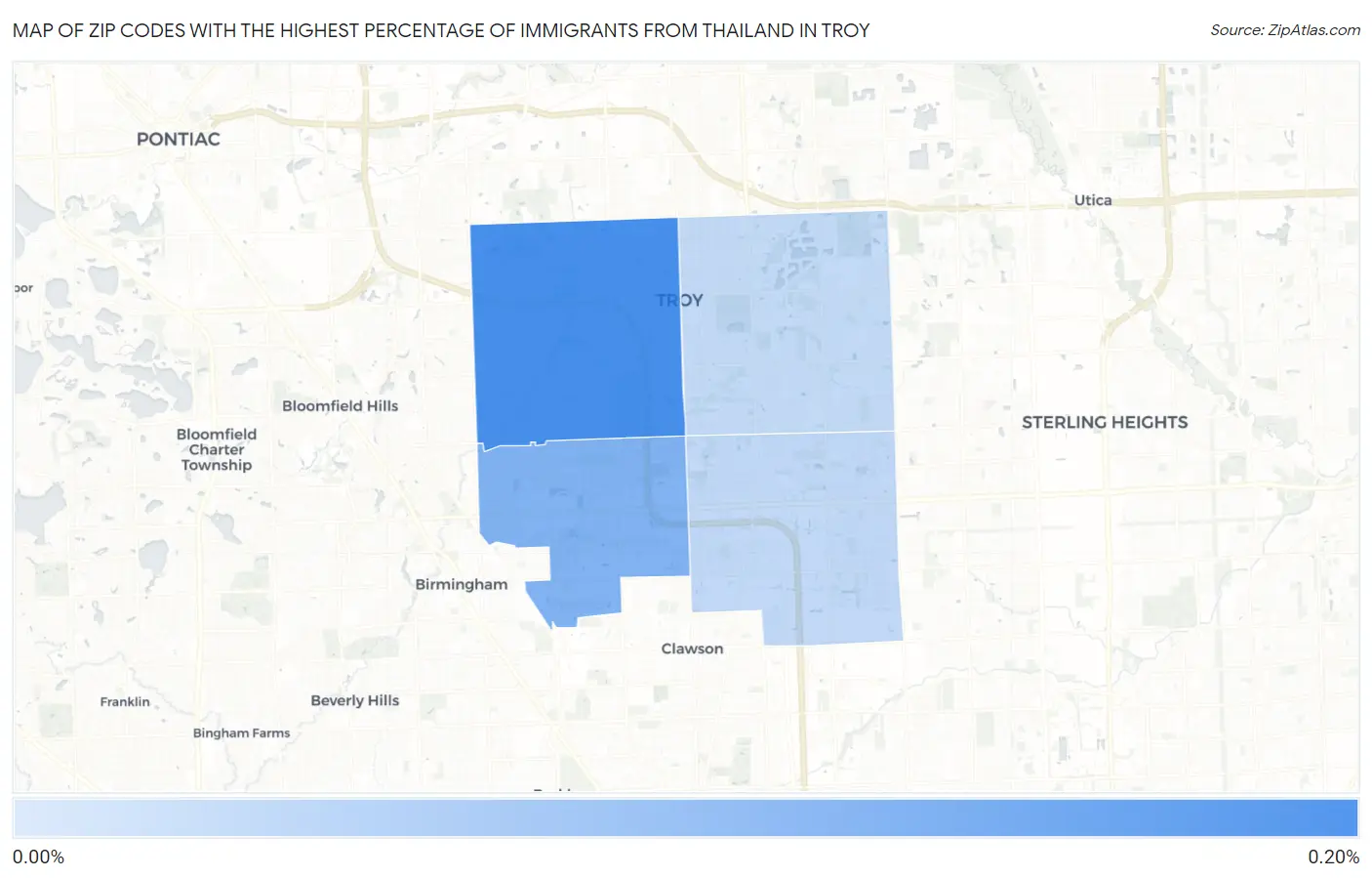 Zip Codes with the Highest Percentage of Immigrants from Thailand in Troy Map