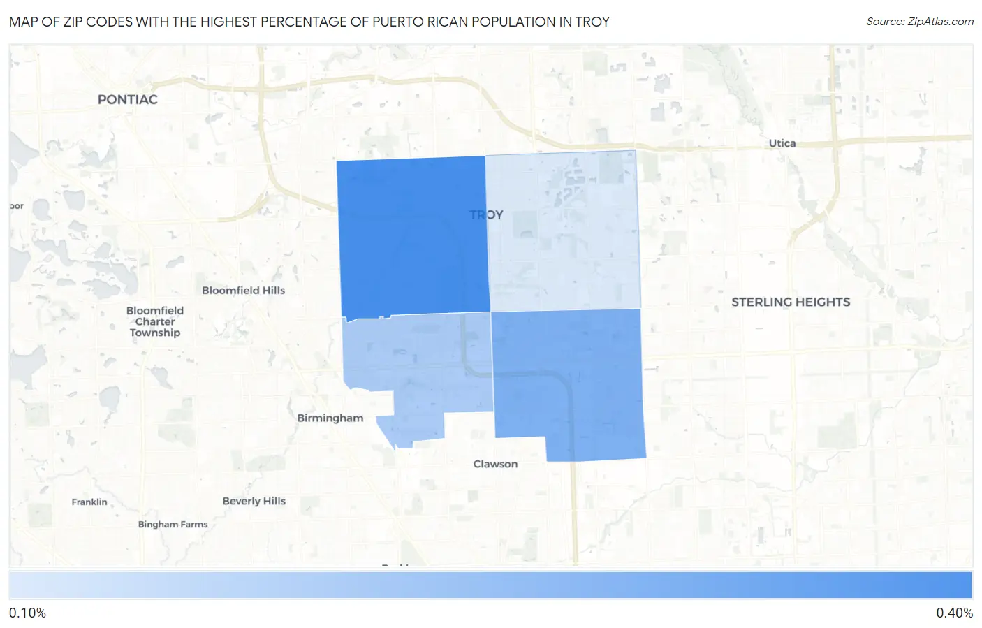 Zip Codes with the Highest Percentage of Puerto Rican Population in Troy Map