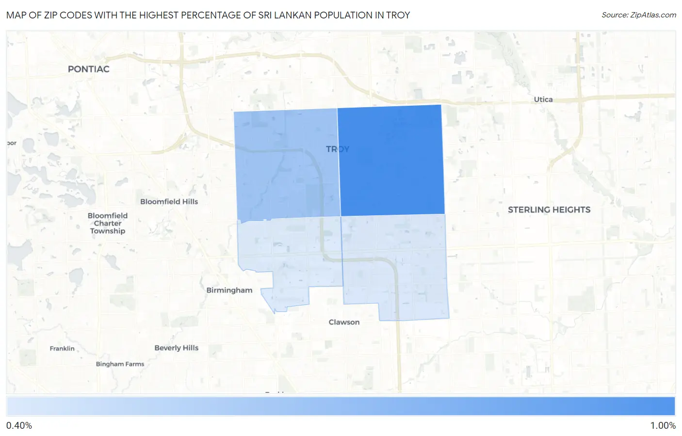 Zip Codes with the Highest Percentage of Sri Lankan Population in Troy Map