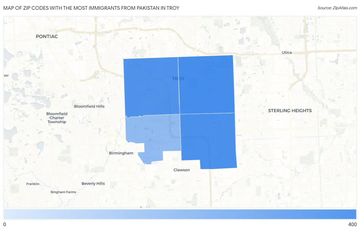 Zip Codes with the Most Immigrants from Pakistan in Troy Map