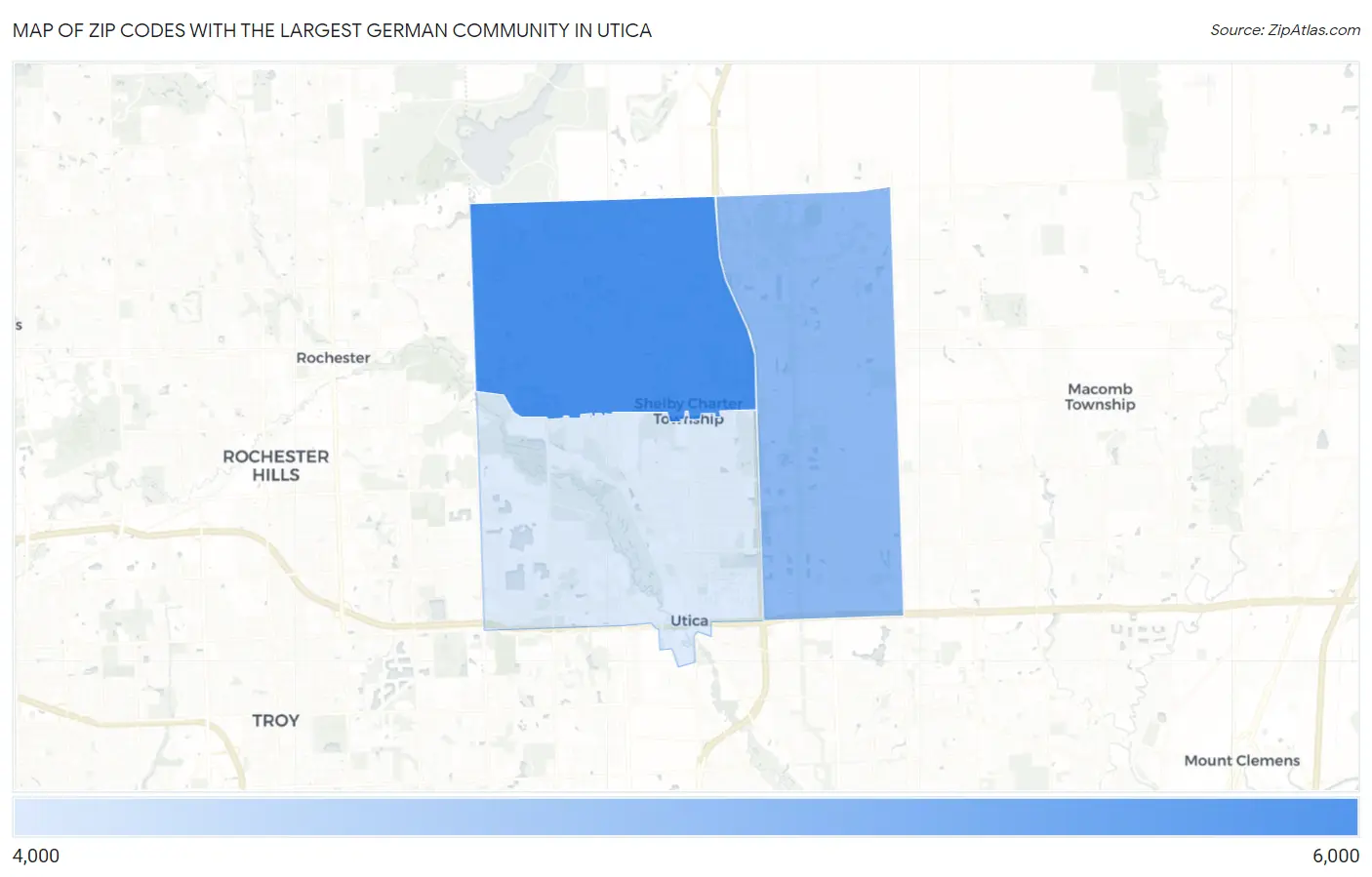 Zip Codes with the Largest German Community in Utica Map