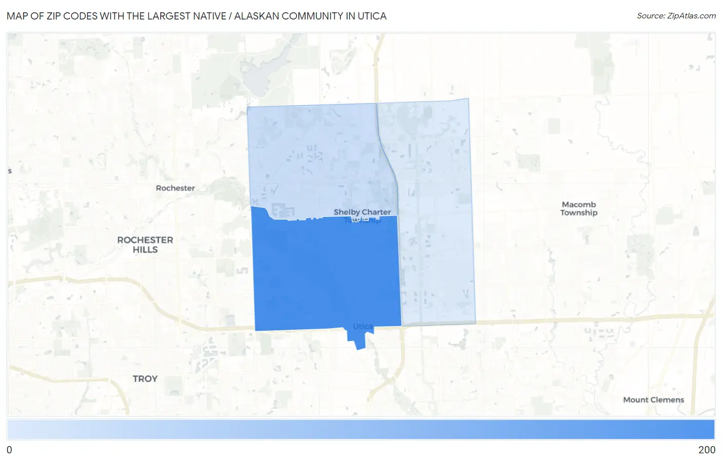 Zip Codes with the Largest Native / Alaskan Community in Utica Map