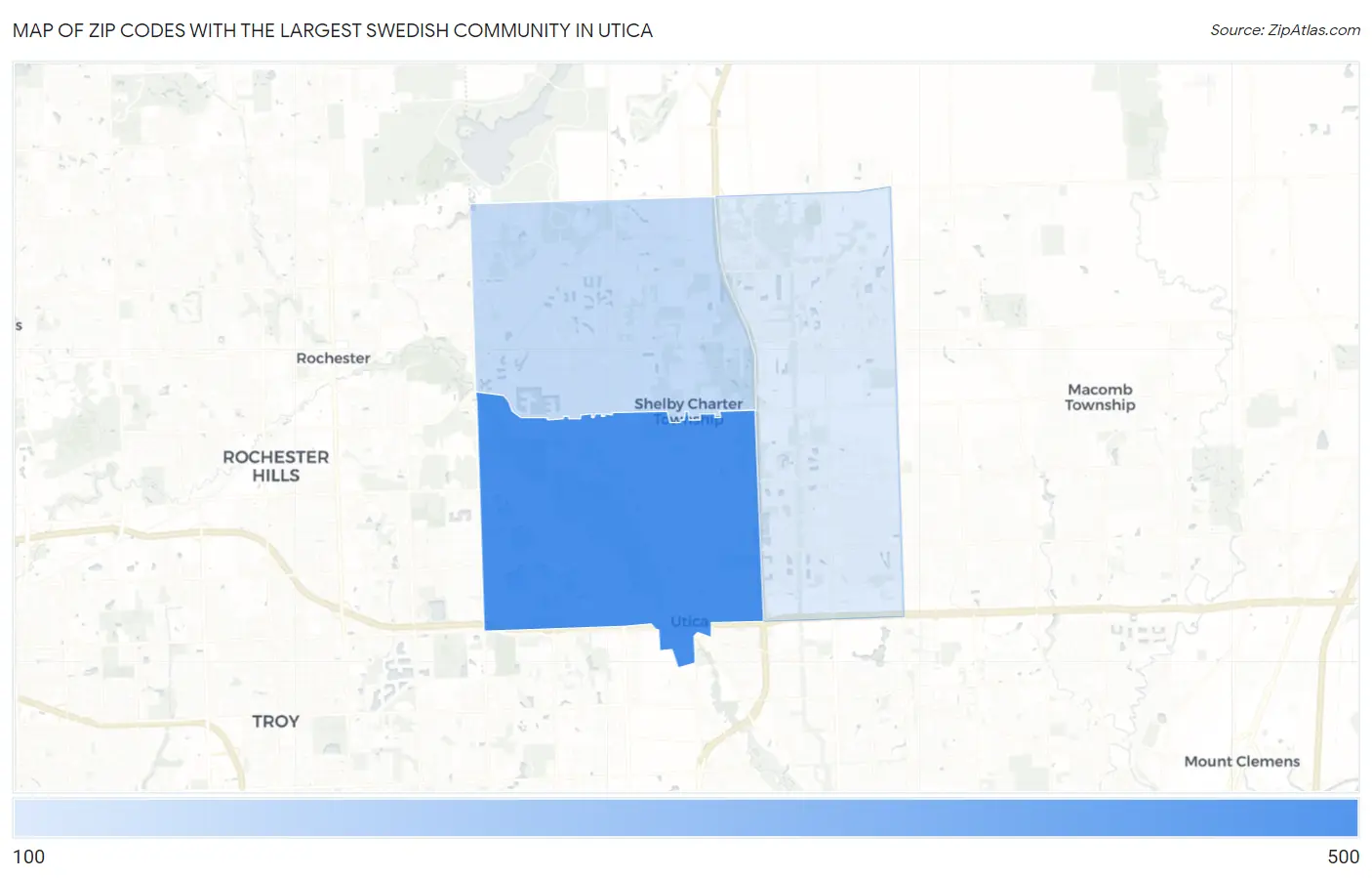 Zip Codes with the Largest Swedish Community in Utica Map