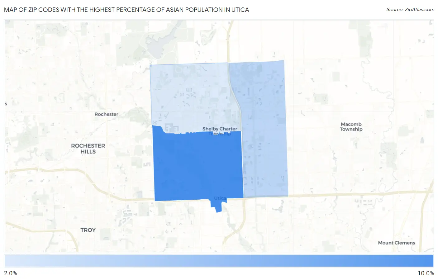 Zip Codes with the Highest Percentage of Asian Population in Utica Map